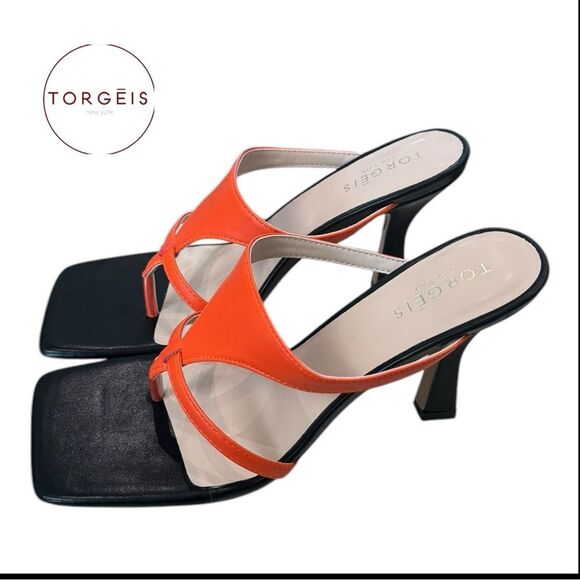 New TORGEIS Aconite Women's Orange Heeled Slide Sandals 8 - Picture 1 of 6